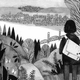 Une jeune fille regarde de l'autre côté de la rivière à Portland dans une illustration en noir et blanc de Wildwood